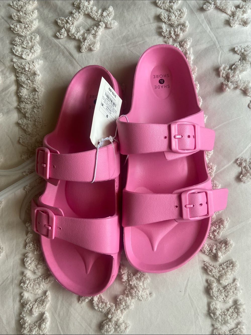 Shade & Shore Bubblegum Pink Double Buckle Slide Sandals - Picture 2 of 4